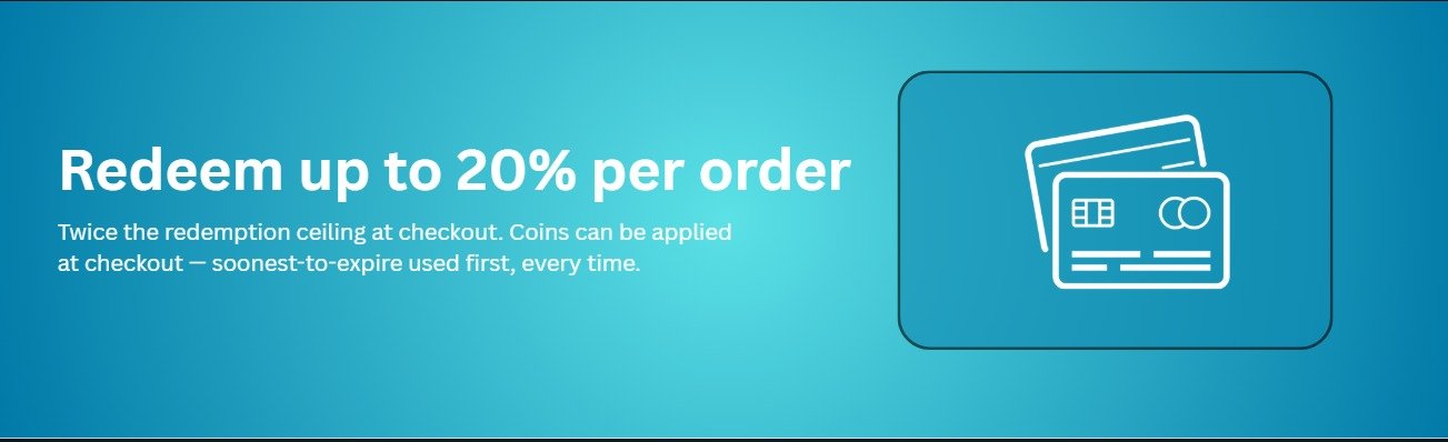 Redeem up to 20% per order
